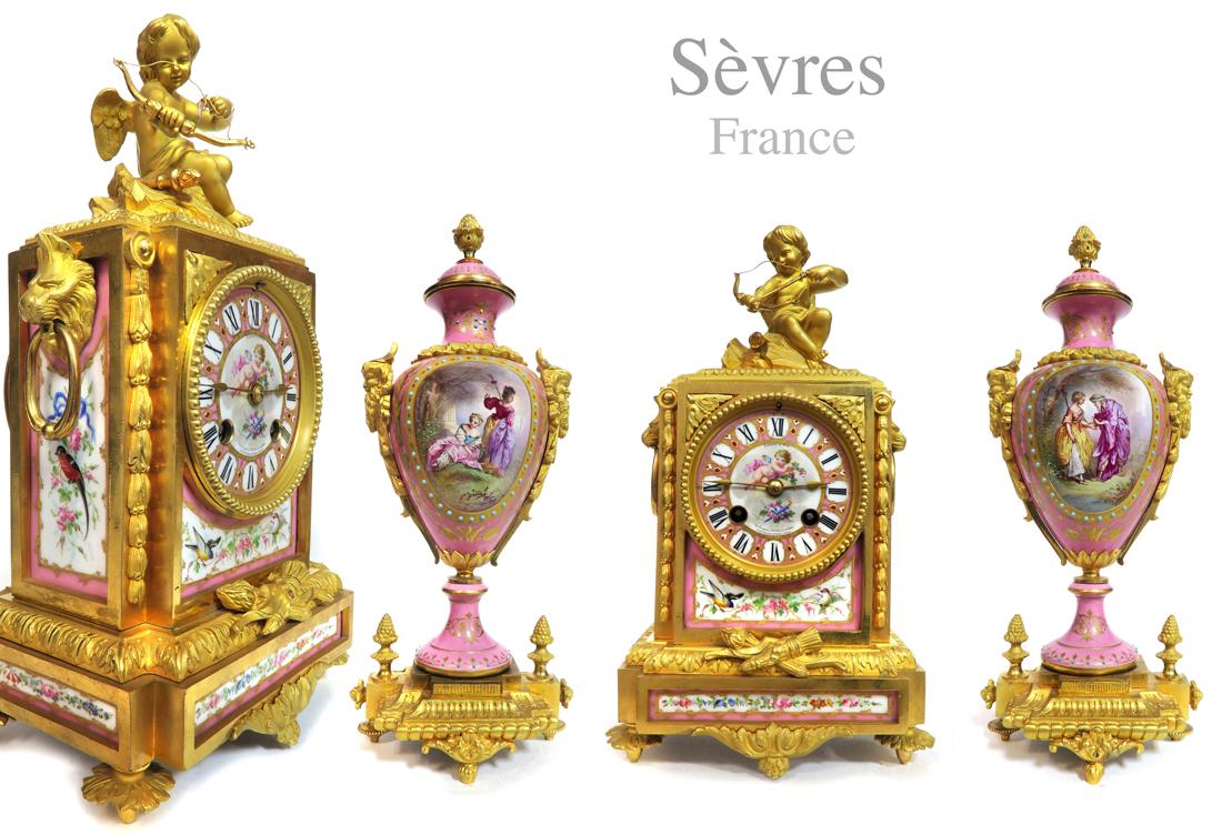 LEROY & FILS Signed Magnificent 19th C Sevres Clock Set (1 of 8)