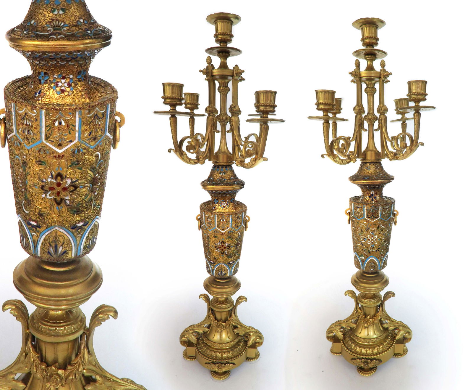 A Pair of Chinoiserie Champleve Candelabras, 19th C. (1 of 1)
