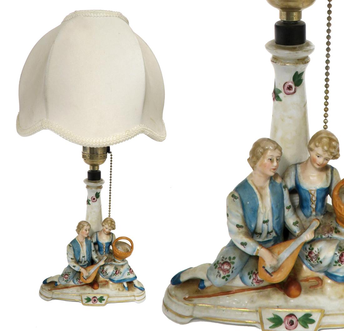 19th C. German Meissen style Porcelain Lamp: 19th C. German Meissen style Porcelain Lamp. H 15"