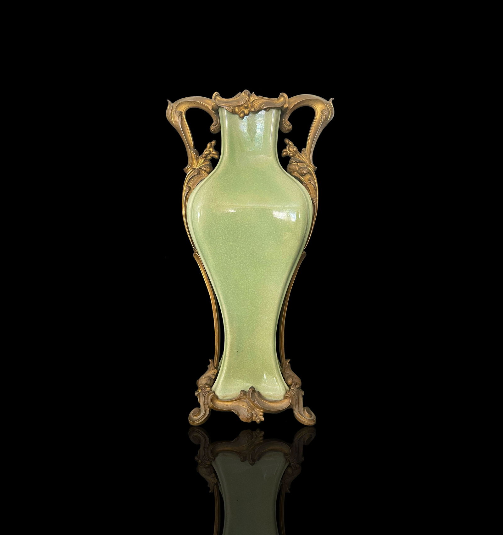 18th C Louis XV Chinese Celadon Bronze & Porcelain Vase (1 of 8)