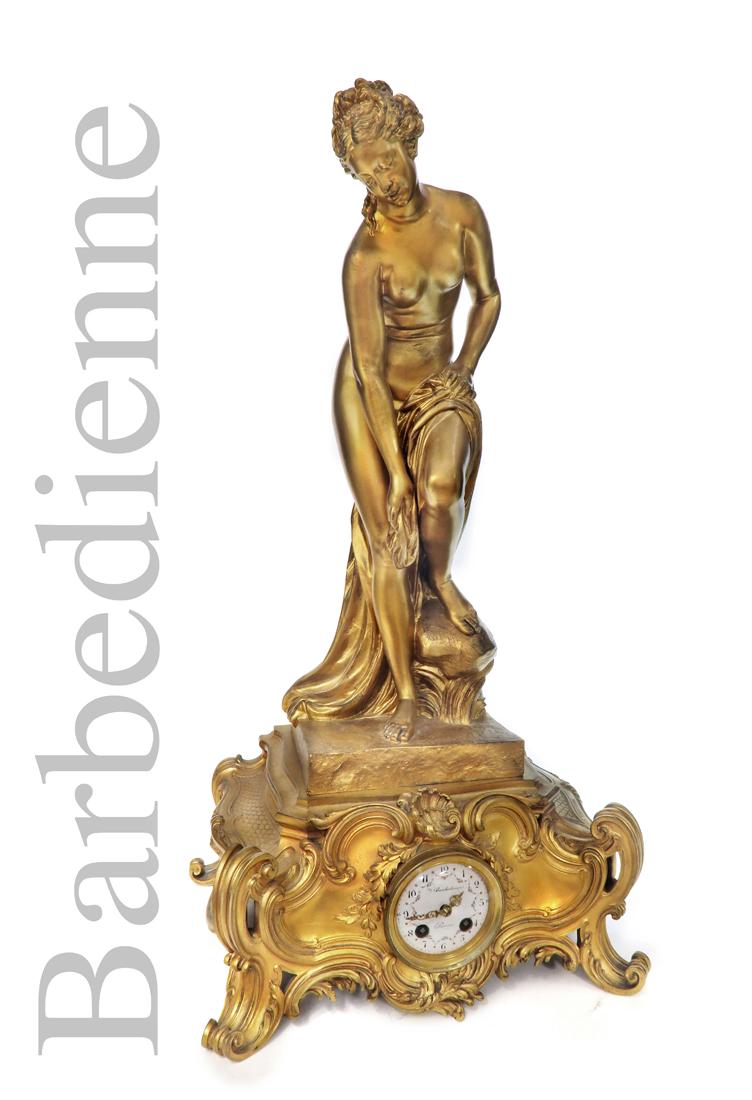 A LARGE FERDINAND BARBEDIENNE BRONZE CLOCK, 19TH C. (1 of 5)