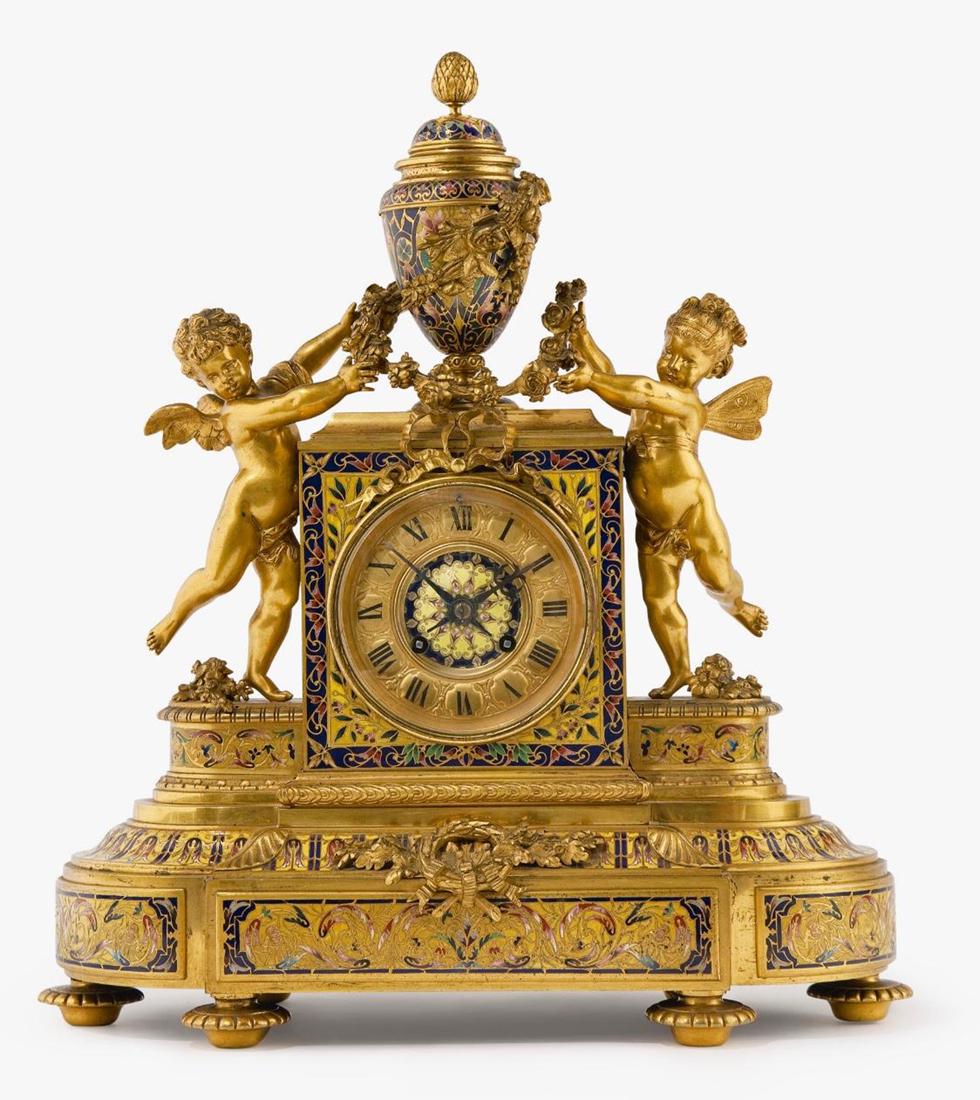 Louis XVI Style Gilt Bronze Champleve & Cloisonne Clock (1 of 6)