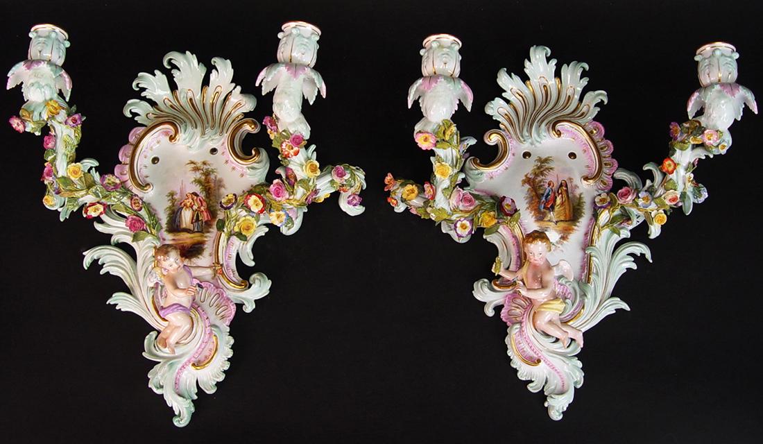 19th Century Pair of German Meissen Wall Sconces (1 of 6)
