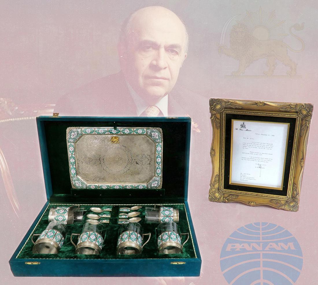 A PERSIAN ETCHED GLASS/ENAMELED SILVER 7 PIECE TEA SET (1 of 4)