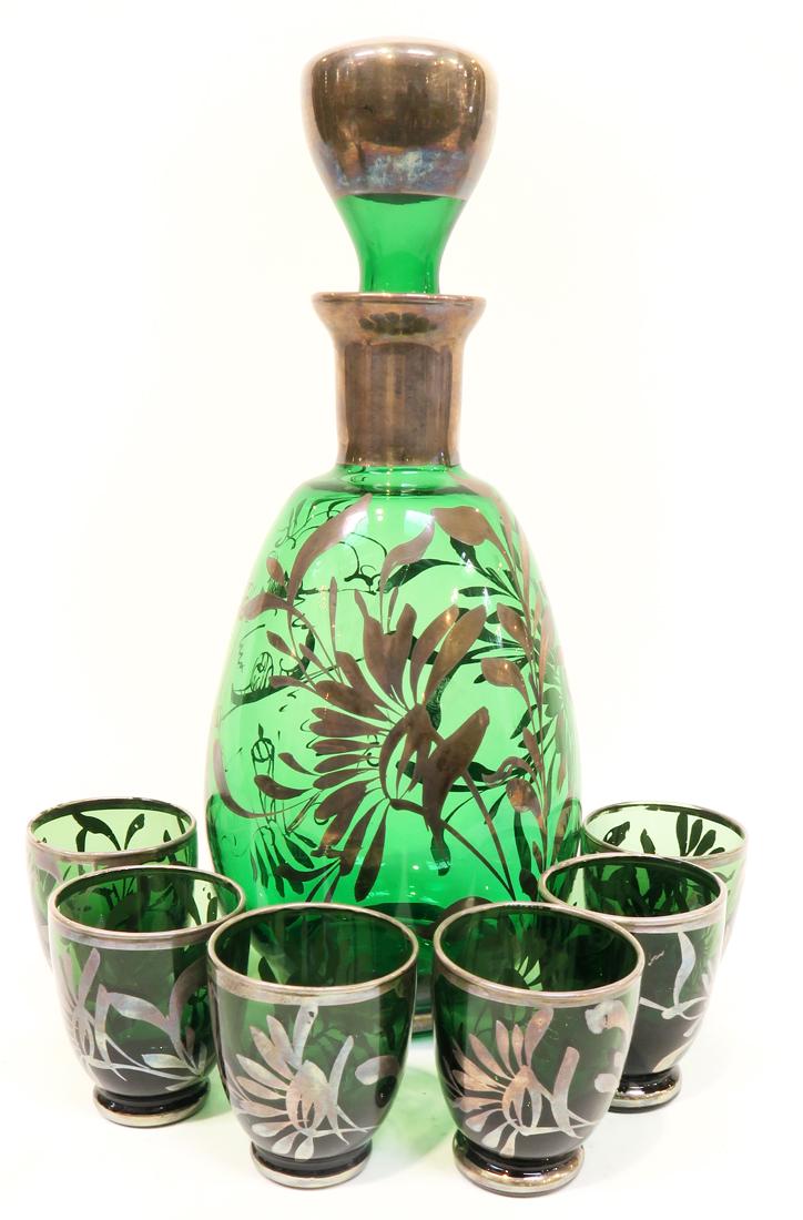 A French Green Glass Liquor Set (7 Pieces) (1 of 3)