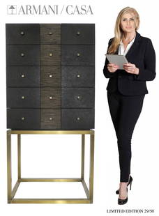 Limited Edition ARMANI / CASA High Legs Storage Cabinet: Storage system on high legs Reverie of the Italian manufacturer Armani Casa. The furniture is equipped with five retractable cassettes. LIMITED EDITION 29/50.