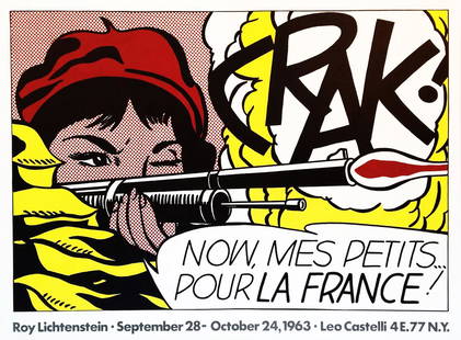 Crak 1963 Roy Lichtenstein Exhibition Lithograph Poster: Crak! 1963, A Rare vintage Roy Lichtenstein Lithography as Leo Castelli exhibition print poster, New York, Limited edition, Printed by Total Color in USA, 1963. Published by Leo Castelli Gallery,