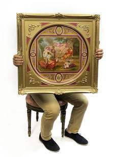 A Monumental Framed Royal Vienna Charger, 19th C.: A Monumental Framed Royal Vienna Charger. 19th Century, Austrian Hand Painted Porcelain Charger. Frame: 26" x 26"; Plate: D 19"