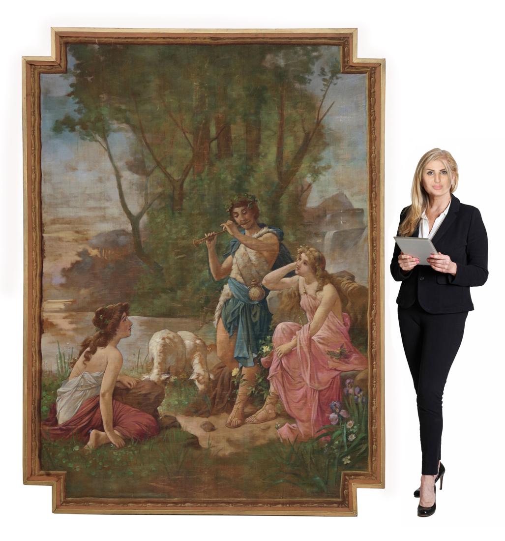 A Monumental Oil Painting on Tapestry, Signed (1 of 4)