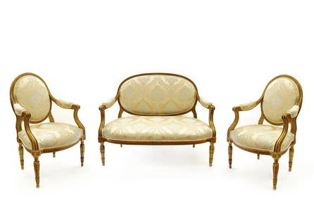 Napoleon III Suite of Upholstered Furniture Set,19th C.: Napoleon III Suite of Upholstered Furniture Set,19th Century. Sizes: H 39" x 46" x 25" (love-seat), H 37.1/2" x 20.1/2" x 23" (Both)