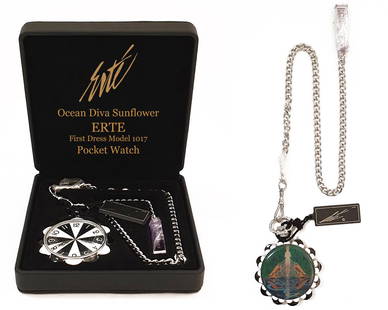 Ocean Diva Sunflower, Authentic ERTE Pocket Watch: Ocean Diva Sunflower, Authentic ERTE (1892-1990) Pocket Watch, First Dress Model 1017 (MSRP $495.00). Brand New Unique Vintage Art Deco Pocket Watch with 17 inch Stainless Steel Chain Designed by