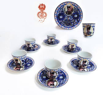 Set of Russian Gardner coffee Set Qajar Persian Market: Set of Russian Gardner Coffee Cups & Saucers "Qajar Style" Made for the Persian Market.