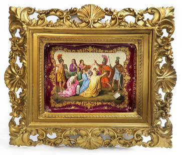 19th C. Large Royal Vienna Framed Tray / Plate: 19th C. Austrian Large Royal Vienna Framed Tray/Plate. frame: 26" x 23", tray: 15" x 12"