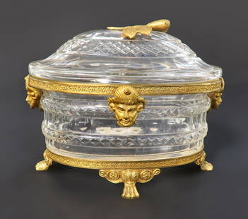 19th C. French Baccarat Bronze & Crystal Jewelry Box: 19th C. French Baccarat Bronze & Crystal Jewelry Box