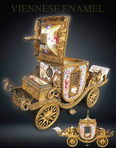 A Large 19th C. Viennese Gilt Bronze Enamel Painted Carriage