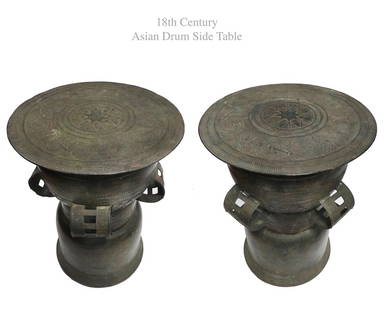 A Pair of Bronze Drum Side tables, 18th Century: A Pair of Bronze Drum Side tables, 18th Century. W 24.8" x H 18.5"