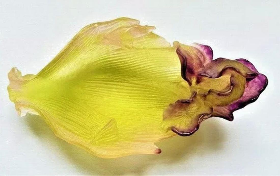 Pate De Verre Iris, A DAUM Art Glass Coupelle Bowl: A French DAUM Art Glass Pate De Verre Iris 7" Coupelle Bowl. Signed.