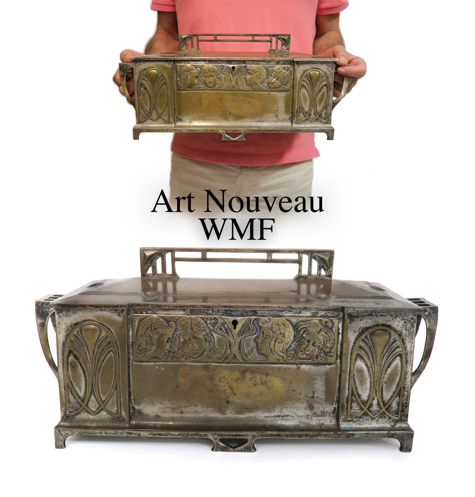 ART NOUVEAU WMF SILVERED PEWTER BOX WITH HINGED COVER (1 of 4)