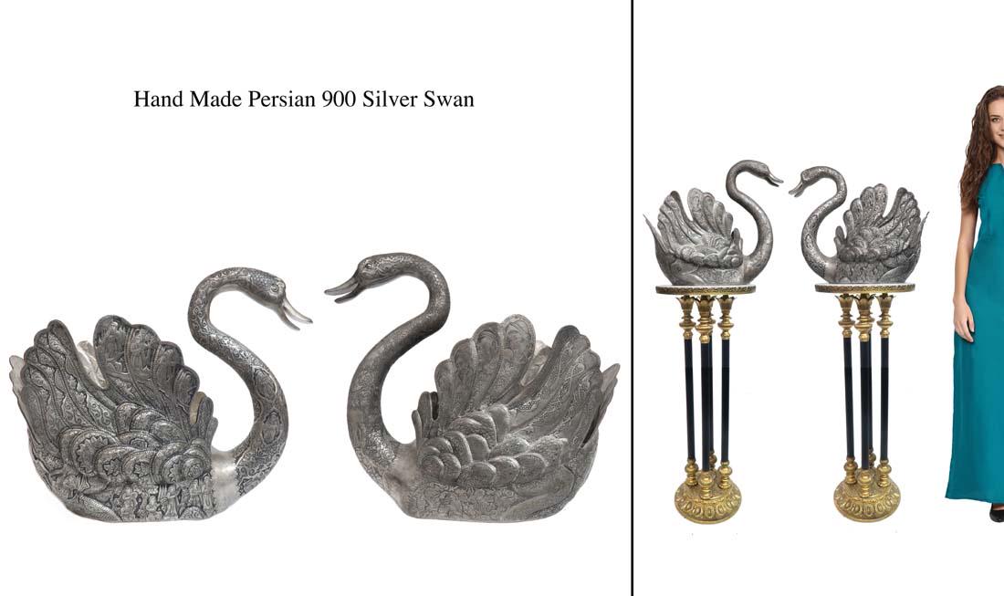 A Pair of Very large Persian Silver Swans, Signed (1 of 15)