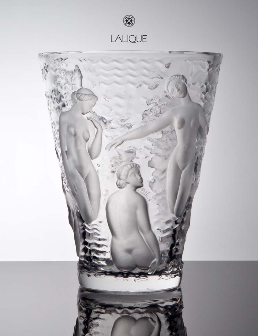 Ondines, A Large & Heavy LALIQUE Crystal Vase, Signed: Ondines, A Vintage 1960's Large & Heavy LALIQUE Crystal Vase, Signed Lalique France. Crystal vase nude "Ondines" designed by Marc Lalique in 1952. About: An Ondine is a water nymph and stems from Germ