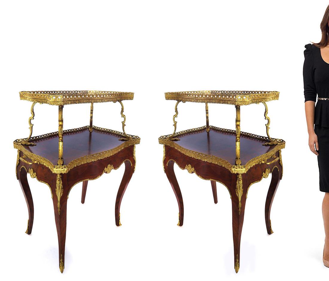 Pair of 19th C. French Bronze Mounted Tea Tables: Pair of 19th C. French Bronze Mounted Tea Tables. H 39" x 29" x 18"