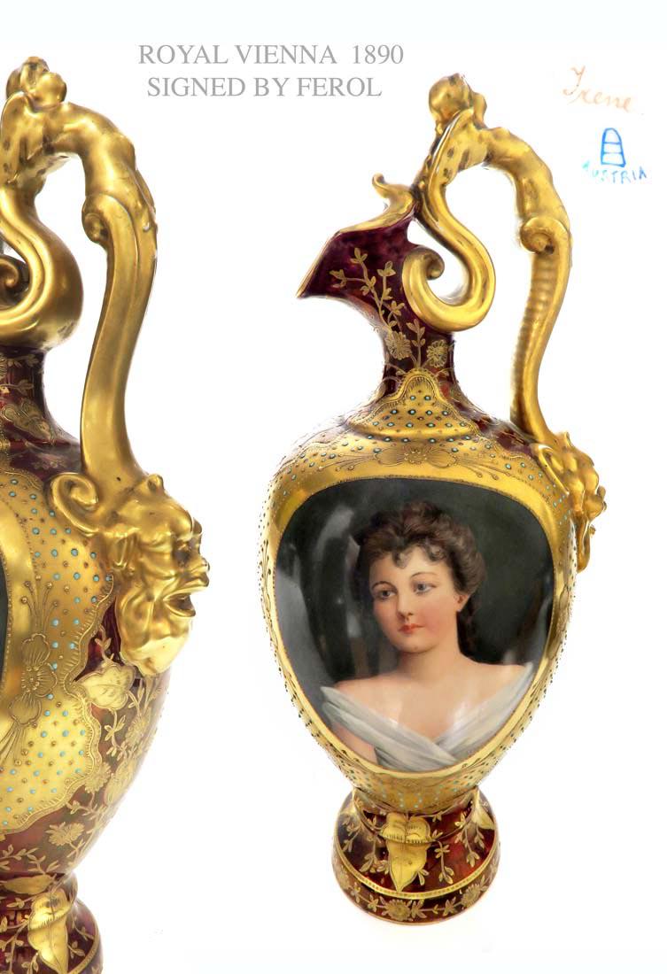19th C Royal Vienna Hand-Painted Jeweled Porcelain Ewer (1 of 1)