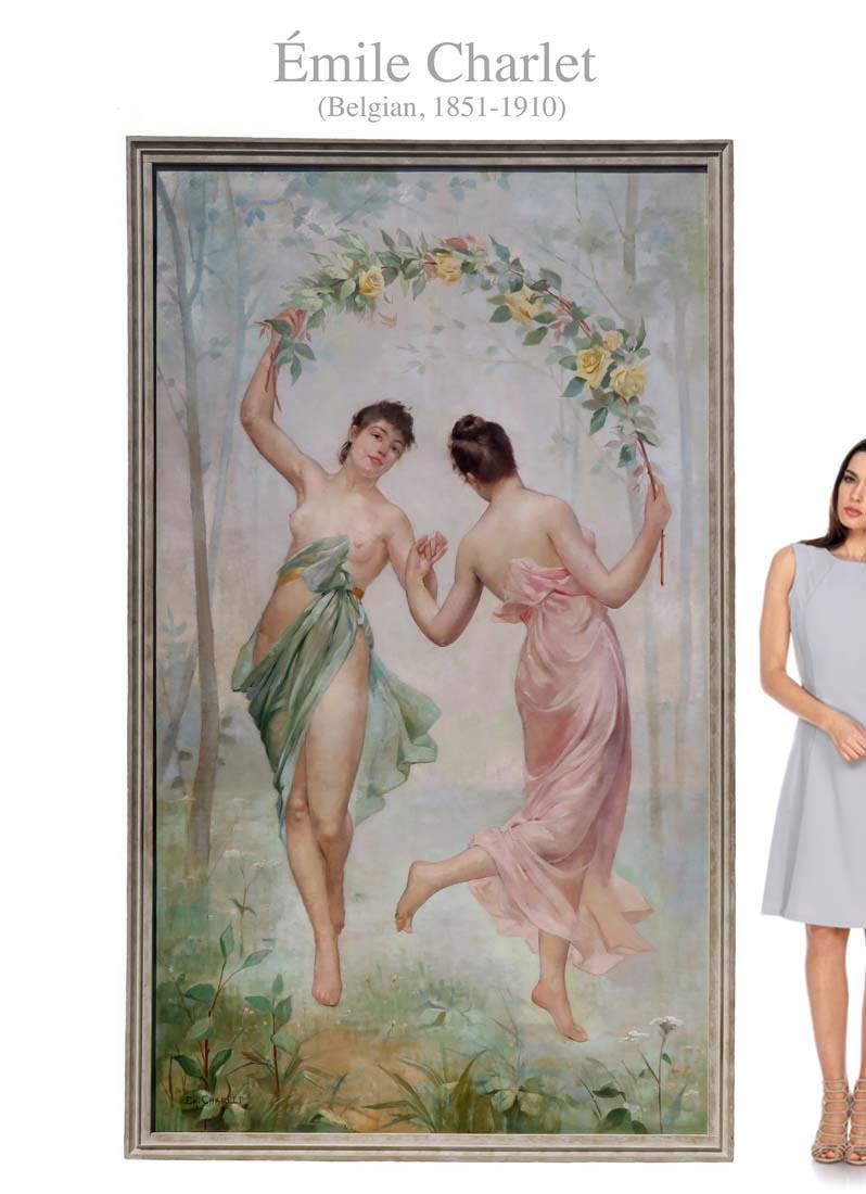 Gossip Girls, Emile Charlet (Belgian, 1851-1910) O/C (1 of 3)