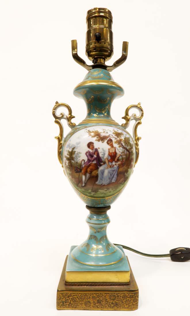 A Continental Hand Painted Porcelain Lamp (1 of 4)