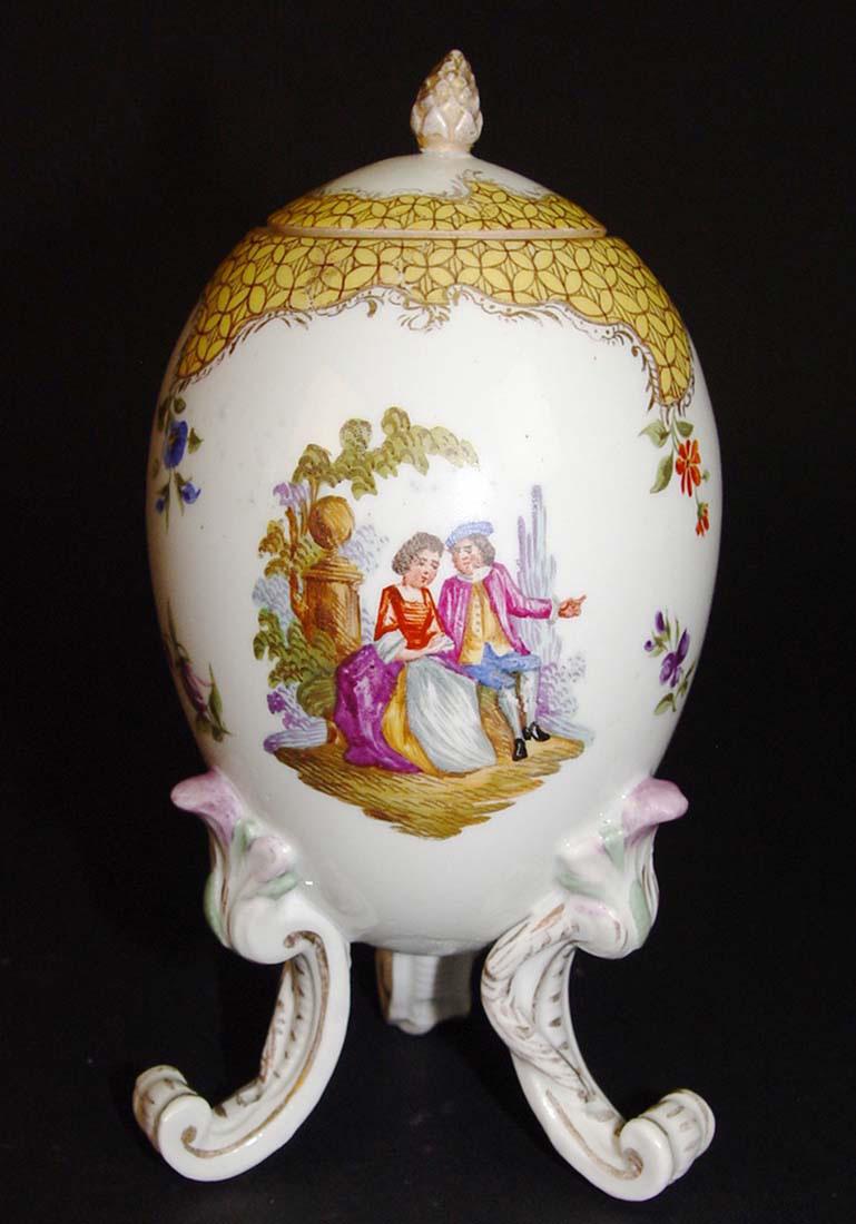 19th Century German Meissen Footed Egg Lidded Cup: 19th Century German Meissen Footed Egg Cup with Lid. Hand Painted porcelain. H 6" x W 3.1/2"