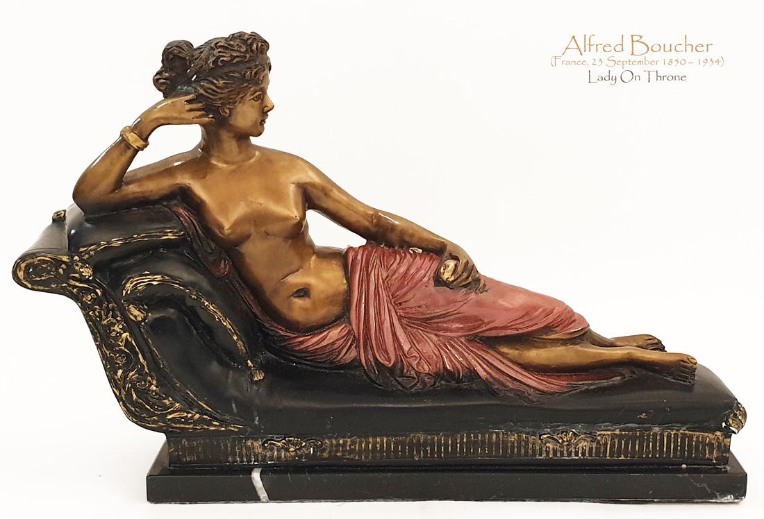Lady on Throne, An Alfred Boucher Patinated Bronze Sculpture, Signed (1 of 15)