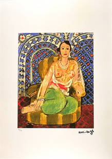 Seated Odalisque, A Henri Matisse Limited Edition Lithograph Print: Seated Odalisque, A Henri Matisse Limited Edition Lithograph Print, Signed of the plate and numbered by hand (#70/75). Printed by S.P.A.D.M Paris, France, Paper Stamped. Overall size : 19.6" x 27.5"