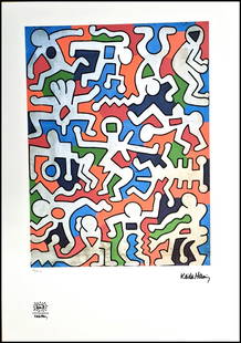 Untitled, A KEITH HARING Limited Edition Lithograph Print: Untitled, A KEITH HARING Limited Edition Lithograph Print. Signed of the plate and numbered by hand. Limited Edition of 150 pieces. Each piece is individually numbered (# 46/150). Overall size 19.5" x