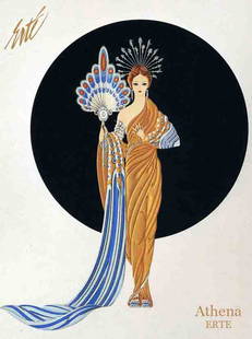 Athena, A Vintage ERTE Lithograph Poster, 1999: Athena, A Vintage ERTE (Romain de Tirtoff, 1892 - 1990) Lithograph Poster. Limited Edition Print & Published By "Chalk & Vermilion Fine Arts", USA 1999. Under License of Sevenarts (Official Erte compa