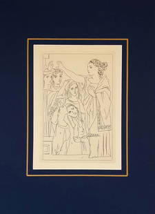 SERMENT DES FEMMES, LYSISTRATA, PICASSO LITHOGRAPH, COA: SERMENT DES FEMMES, A PABLO PICASSO (1881-1973) ORIGINAL LITHOGRAPH ON PAPER FROM "LYSISTRATA" ENGRAVING SERIES 1962 (No. 06/06). SERMENT DES FEMMES IS ORIGINAL VINTAGE ETCHING EAU-FORTE (INTAGLIO PRO