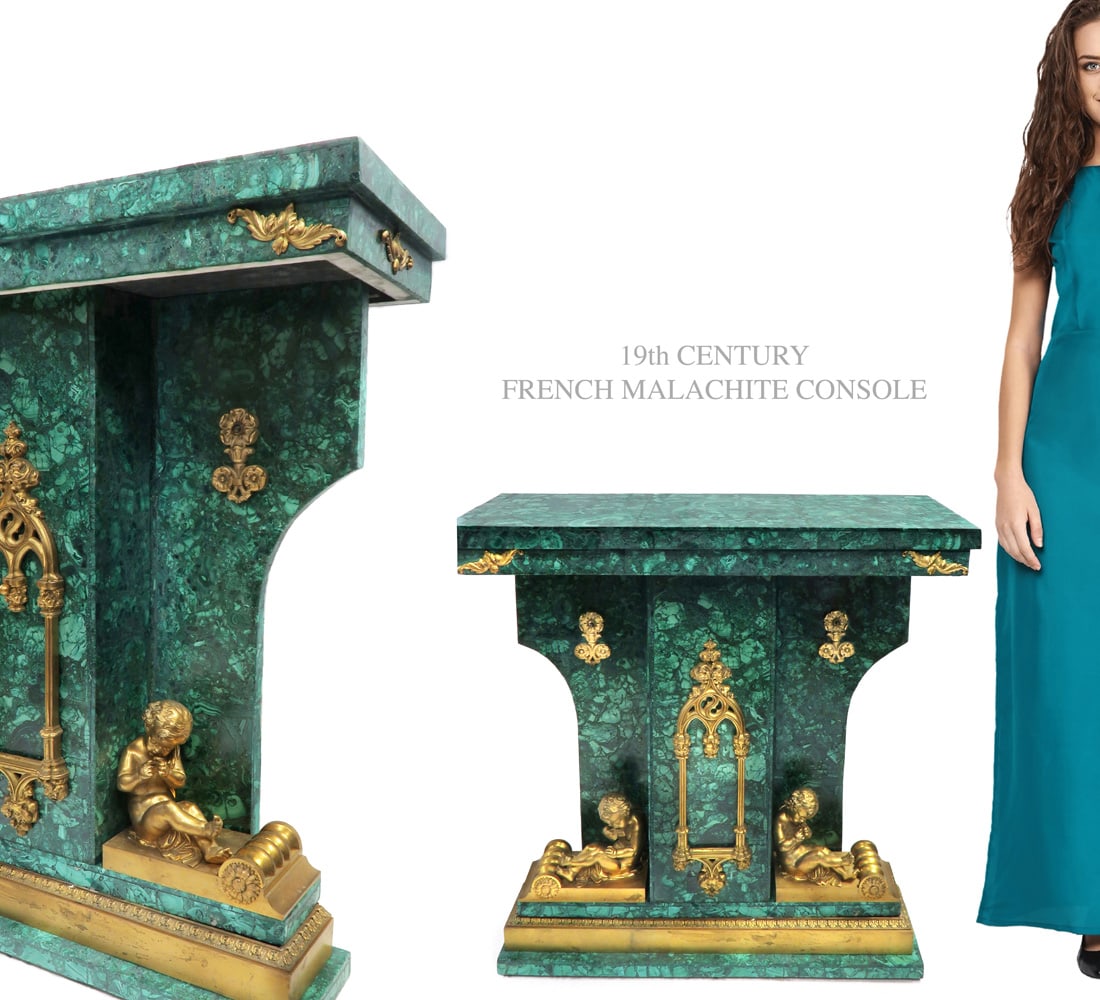 19th C. French Figural Bronze Malachite Console (1 of 8)