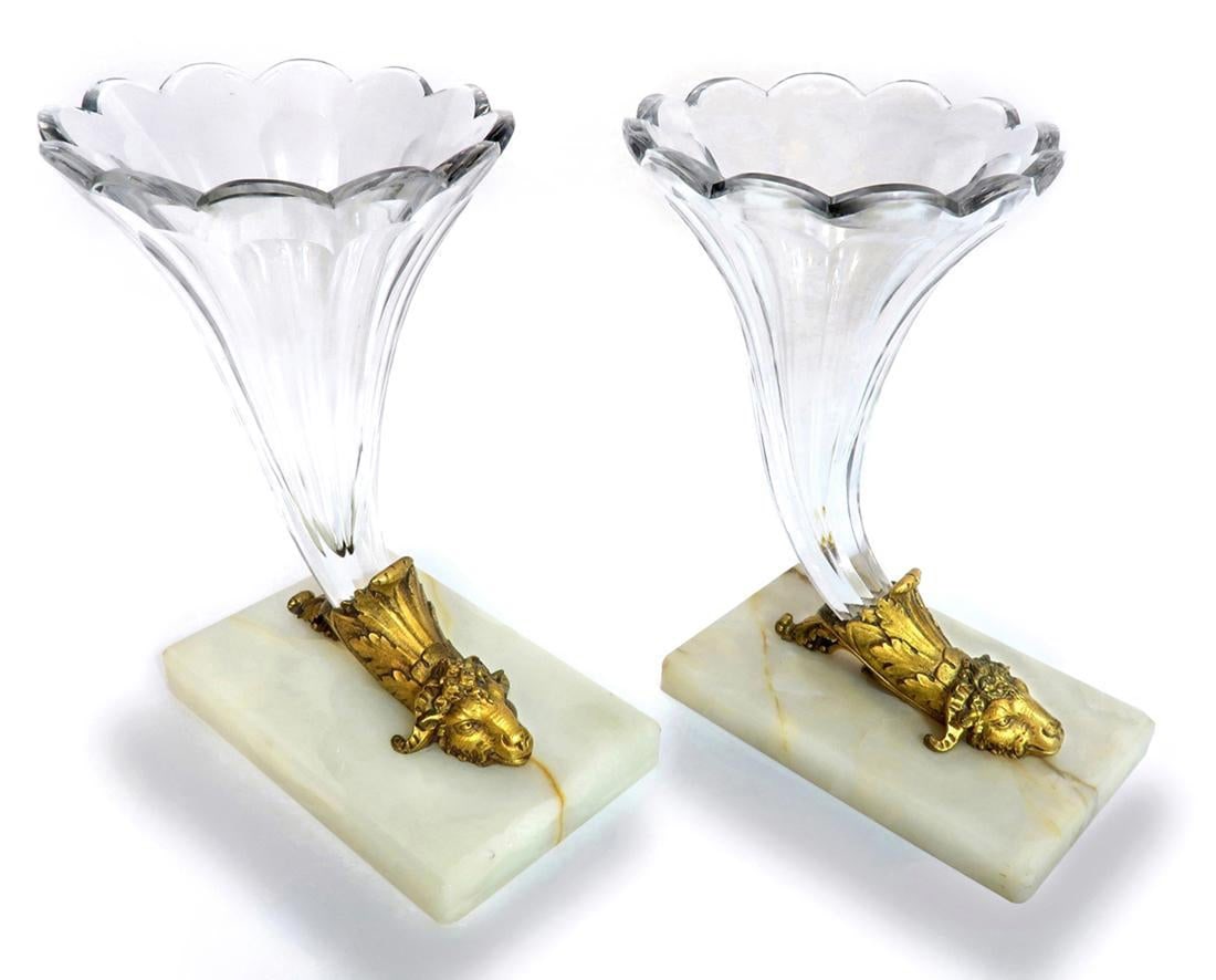A Pair of Bronze & Baccarat Crystal Cornucopia Vases (1 of 1)