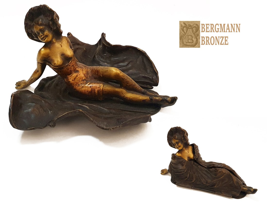 Uncovered Lady, F. Bergman Moveable Bronze Statue: Uncovered Lady, Very Rare Original Franz Xaver Bergmann Erotic Moveable Bronze Figurine, Bergman Signed. H 3" x 5.1/2" x 2" (Close case). About Artist: Franz Xaver Bergmann (or Franz Xaver Bergman) (J