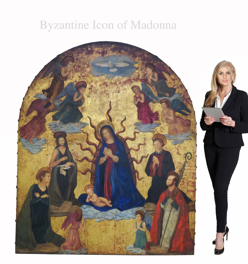 A Monumental Byzantine Icon of Madonna: A Monumental Byzantine Icon of Madonna. 72" x 60" x D 1.2"
