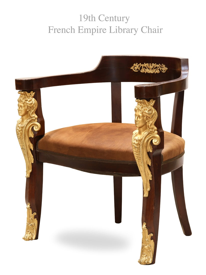 19th C. French Empire Figural Bronze Mounted Library Chair (1 of 1)