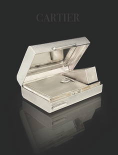 A CARTIER Fine Quality Silver Makeup Vanity Case: A Fine Quality French Silver Vanity Case By Cartier Opening to reveal a mirror, powder compartment and lipstick holder. H 1" x L 2.75" x D 2"