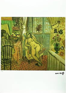 The Artist and his Model, A Henri Matisse Limited Edition Lithograph Print: The Artist and his Model, A Henri Matisse Limited Edition Lithograph Print, Signed of the plate and numbered by hand (#12/75). Printed by S.P.A.D.M Paris, France, Paper Stamped. Overall size : 19.6" x