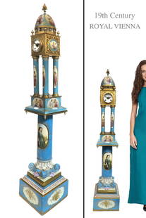 A LARGE 19TH C. AUSTRIAN ROYAL VIENNA CLOCK: A LARGE 19TH C. AUSTRIAN ROYAL VIENNA BRONZE & HAND PAINTED PORCELAIN CLOCK. H 59"