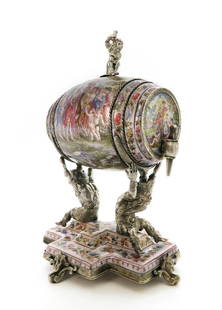 Viennese/Austrian Enamel on Silver Figural Decanter: Viennese/Austrian Enamel on Silver Figural Decanter. H 6" x 4.1/2" x 3.3/4"