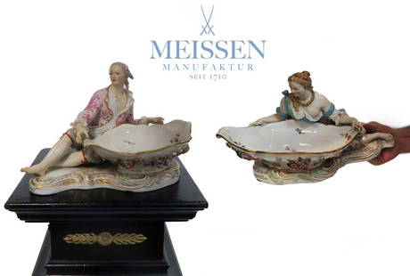 A Pair of 19th C. Large Meissen Sweet Meat Dishes: Pair of 19th C. Large Meissen Sweet Meat Dishes. German Hand Painted Porcelain. NOTE: The table is NOT included! H 7" x 12" x 7"