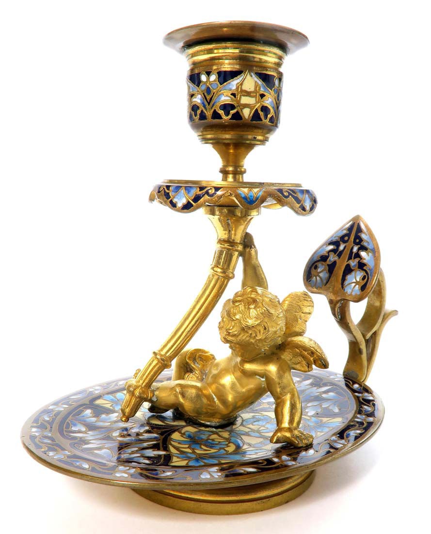 19th C. Bronze & Champleve Figural Candlestick (1 of 3)