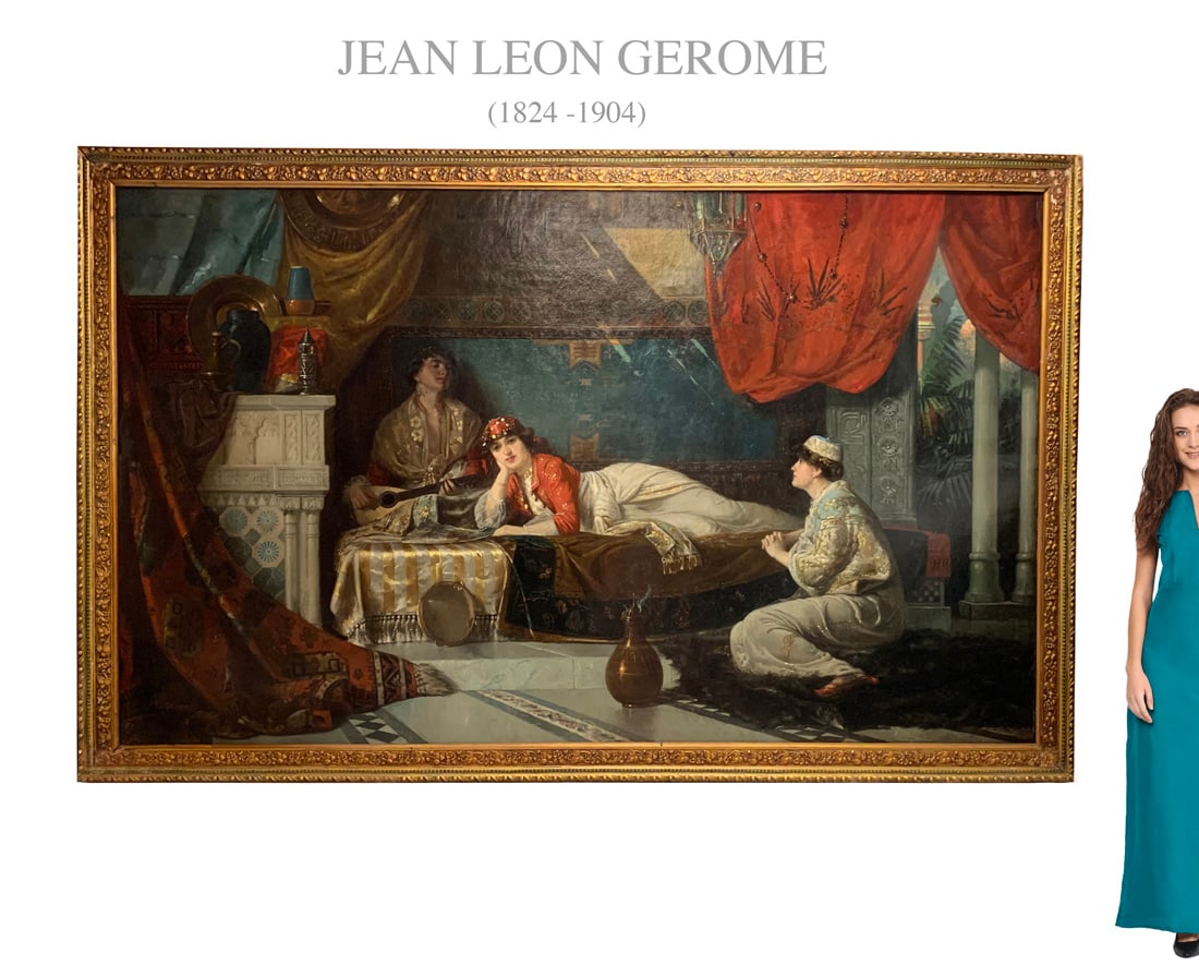 A Monumental 19th Century French Orientalist Oil On Canvas Painting: A Monumental 19th Century French Orientalist Oil On Canvas Painting. Attributed Jean Leon Gerome (1824-1904).