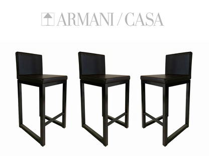 Armani / Casa Modern Bar Stools (Set of 3): Three Armani Casa Bar stool, Made in Italy. From the Italian manufacturer Armani Casa. The frame is made of metal in black matte color.