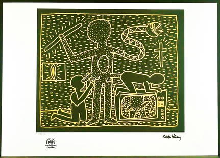 Untitled, A KEITH HARING Limited Edition Lithograph Print: Untitled, A KEITH HARING Limited Edition Lithograph Print. Signed of the plate and numbered by hand. Limited Edition of 150 pieces. Each piece is individually numbered (#56/150). Overall size 19.5" x