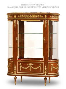 19TH C. FRANCOIS LINKE BRONZE MOUNTED VITRINE CABINET: 19TH C. FRENCH FRANCOIS LINKE BRONZE MOUNTED VITRINE CABINET. 42" x 18" X H55"