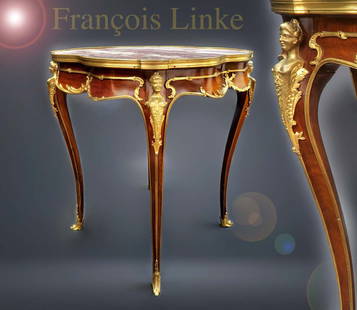 19th C. Francois Linke Gilt Bronze Marble Center Table: 19th Century Gilt Bronze - Mounted Marble Top Center Table By Francois Linke, France. H 31" x W 26.5"